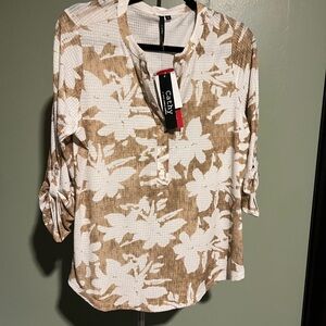 Tan and White Floral Women's Top